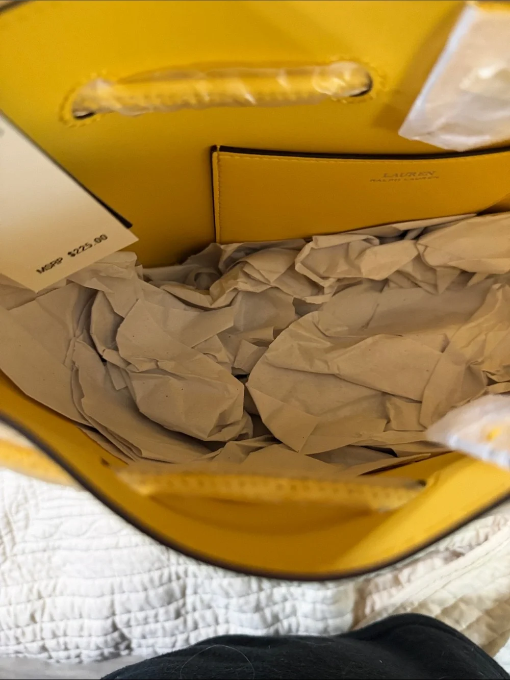 Lauren Ralph Lauren Yellow Leather Bucket Tote NWT.